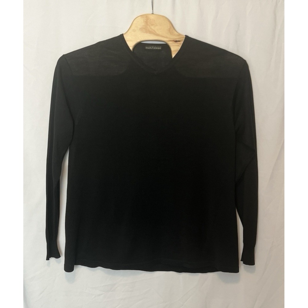 Kevoman Mens Size Large/XLarge Black Silk Like Knit Sweater Vintage Style V-Neck